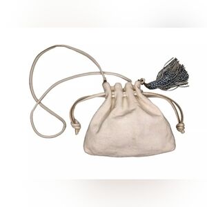 CLARE V . Henri Petite White Drawstring Leather Bag - Off White Leather Bag USA